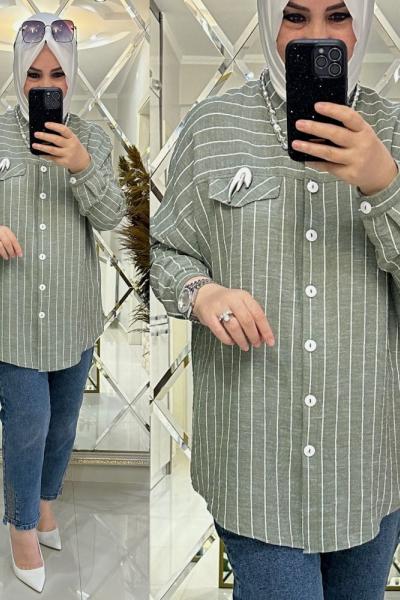 Dalya keten gömlek haki Haki