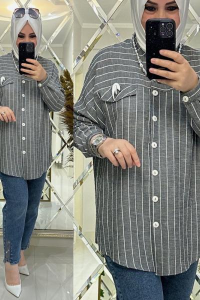 Dalya keten gömlek gri Gri