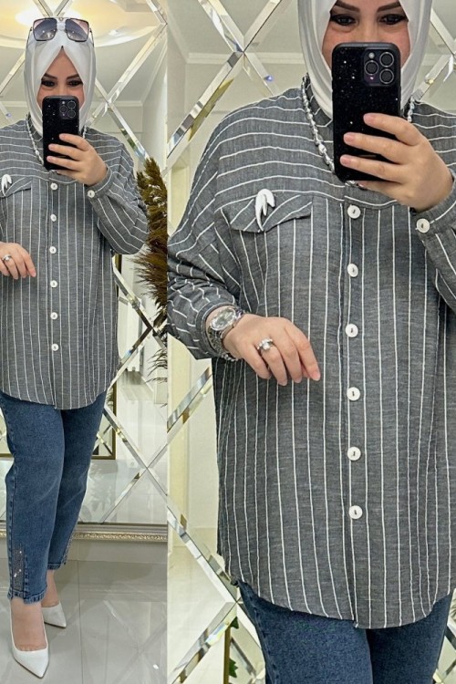Dalya keten gömlek gri Gri