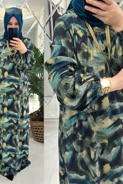 Damla elbise viskon kumaş petrol  Petrol Mavisi