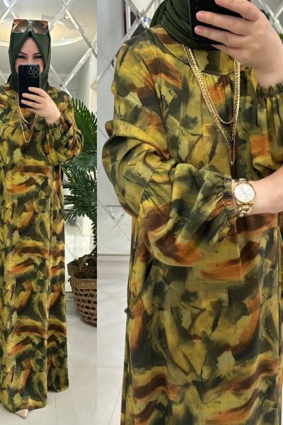 Damla elbise viskon kumaş haki Haki