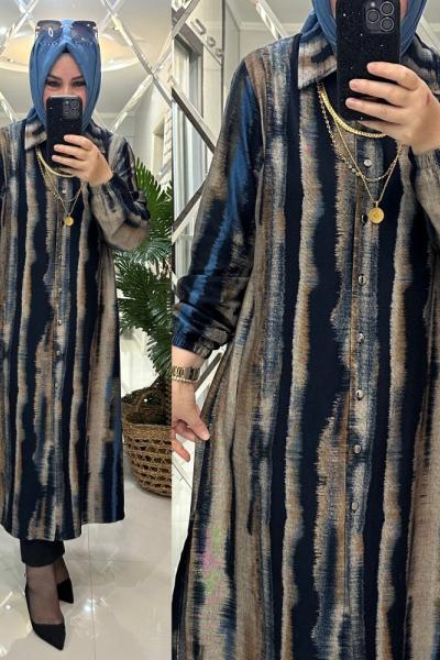 Daren gömlek kalın viskon kumaş mavili İndigo Mavi