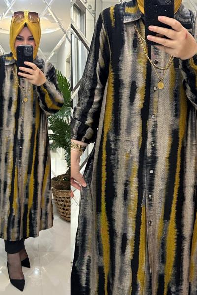 Daren gömlek kalın viskon kumaş hardal Hardal Sarısı