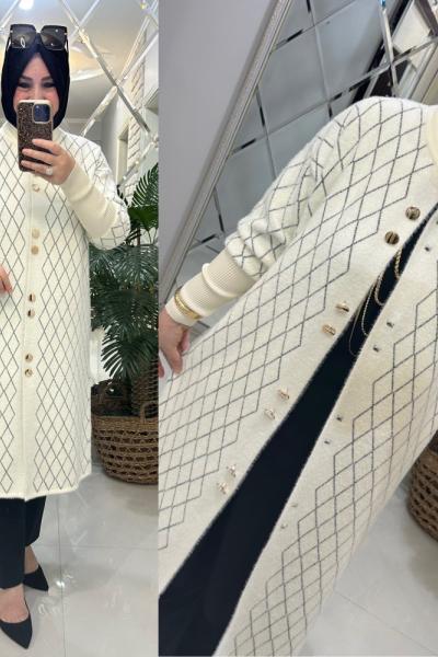 Demet angora hırka ekru beyaz  Ekru