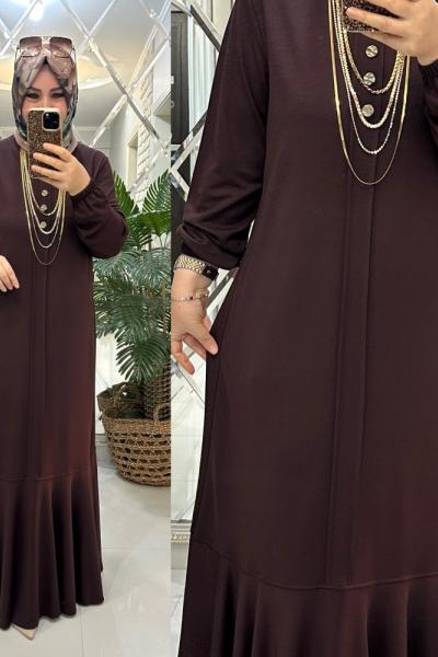 Ebru elbise örme penye kumaş kahve Kahverengi