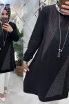 Elif tunik gümüş file ikiiplik kumaş siyah  Siyah