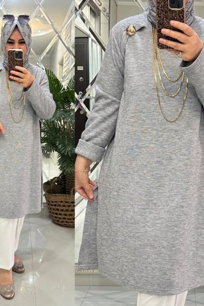 Ergül kazak triko kumaş gri Gri