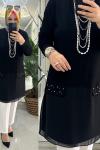 Esila tunik sandy kumaş cepleri incili siyah  Siyah