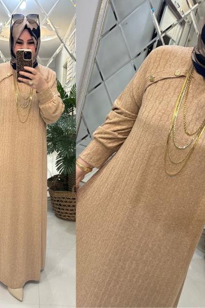 Esin elbise ipek triko sütlükahve Sütlü Kahve