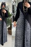 Eyşan elbise leopar desenli beliz kumaş siyah/beyaz Siyah Kemik