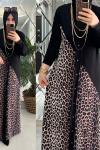 Eyşan elbise leopar desenli beliz kumaş siyah/kahve Siyah Kahverengi