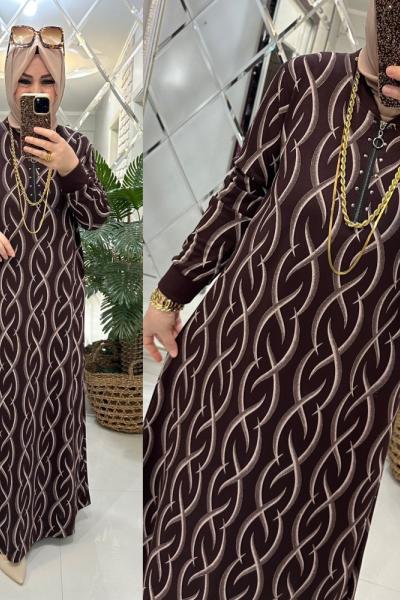 Feride elbise örme penye kumaş kahve Kahverengi