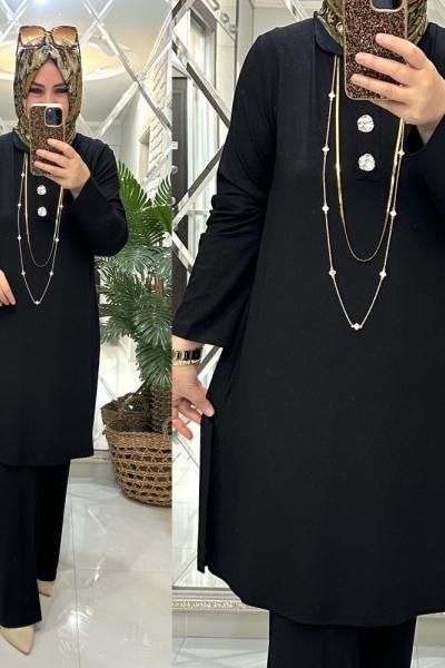 Gamze takım ipek triko siyah  Siyah