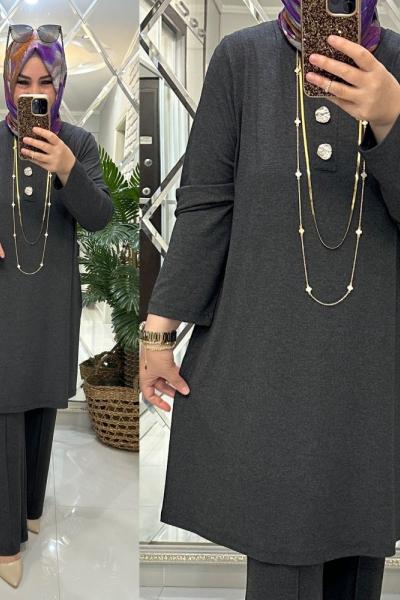 Gamze takım ipek triko füme Füme