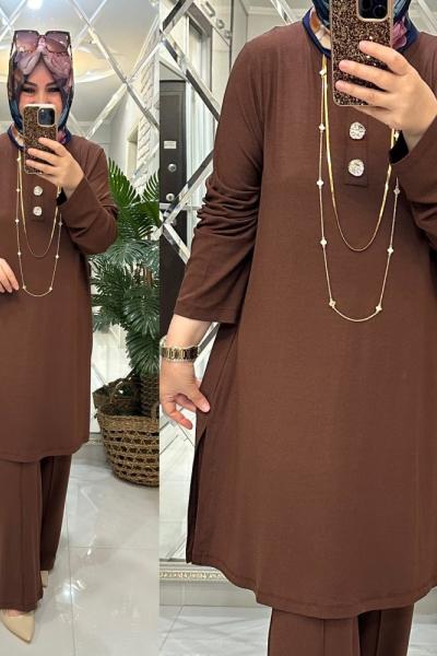 Gamze takım ipek triko kahve Acı Kahve