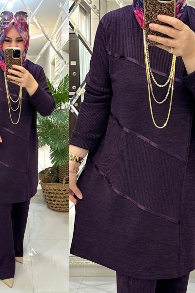 Gönül takım fitilli triko mürdüm Mürdüm