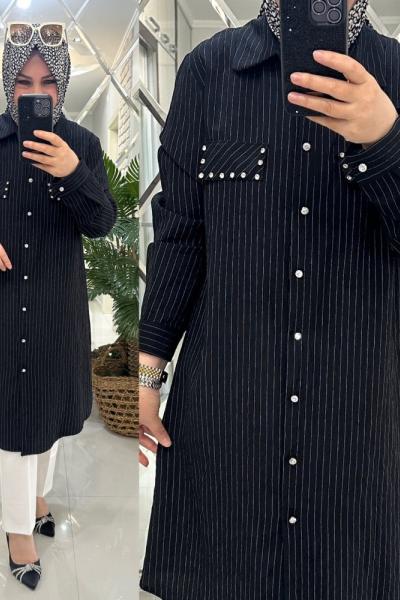 Gülden gömlek keten/krep kumaş siyah  Siyah