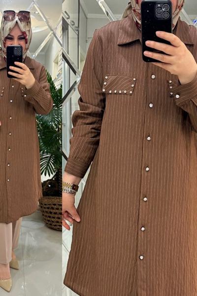 Gülden gömlek keten/krep kumaş kahve  Kahverengi