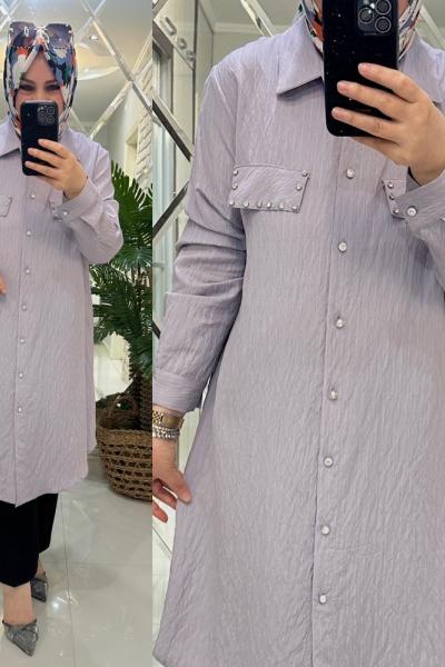 Gülden gömlek keten/krep kumaş gri Gri