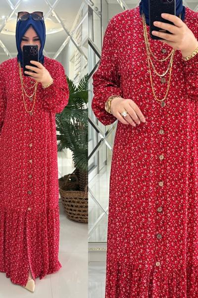 Gülşah elbise viskon kumaş kırmızı Kırmızı