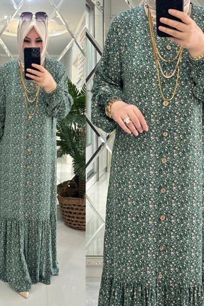 Gülşah elbise viskon kumaş yeşil Yeşil