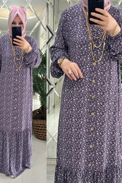 Gülşah elbise viskon kumaş mor Mor