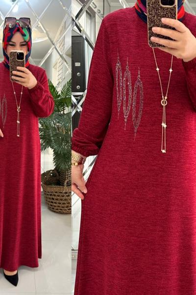 Hande elbise yumoş triko bordo Bordo