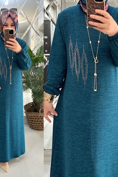 Hande elbise yumoş triko petrol  Petrol Yeşili