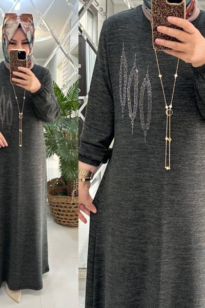 Hande elbise yumoş triko füme Füme