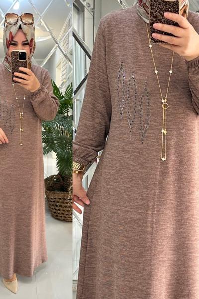 Hande elbise yumoş triko sütlükahve Vizon