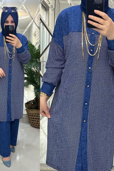 Havva takım bürümcük kumaş mavi Mavi