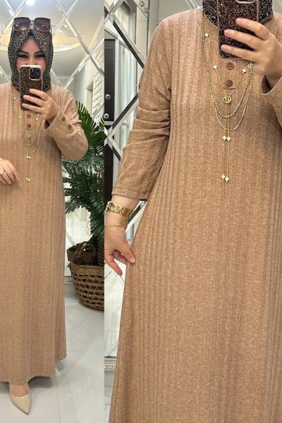 Hazal elbise ipek triko kumaş sütlükahve Sütlü Kahve