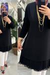 Hazel tunik sandy kumaş şifonlu fırfırlı siyah  Siyah
