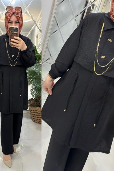 Hira takım saten qupra kumaş siyah  Siyah