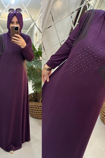 Hülya elbise ikiiplik penye kumaş mor Mor