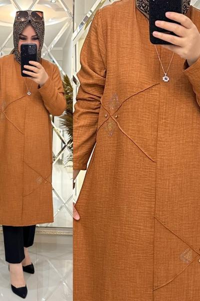 Hüsna tunik keten kumaş hardal  Hardal Sarısı