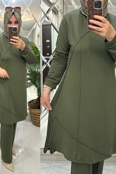 İmran takım ikiiplik penye kumaş haki Haki