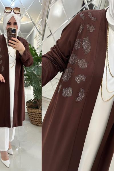 İnci hırka ipek penye kumaş kahve Kahverengi