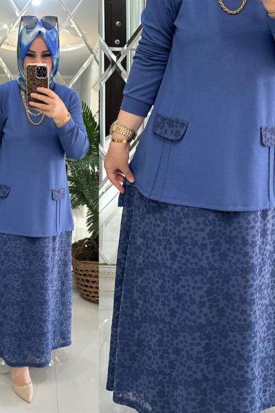 Kamer etekli takım modal penye kumaş mavi Mavi