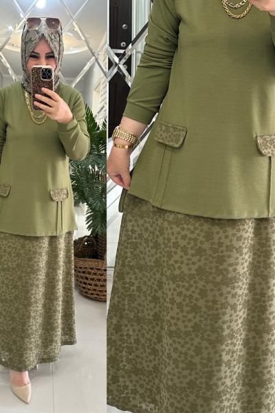 Kamer etekli takım modal penye kumaş haki Haki