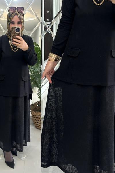 Kamer etekli takım modal penye kumaş siyah  Siyah