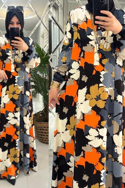 Karen elbise viskon kumaş turuncu  Turuncu