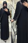 Kolyeli zerda elbise sandy kumaş  Siyah
