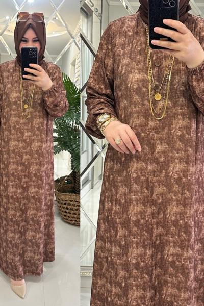 Kübra elbise merserize bürümcük kumaş kahve Kahverengi