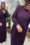 Kübra elbise ikiiplik penye kumaş mor Mor