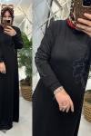 Kübra elbise ikiiplik penye kumaş siyah  Siyah