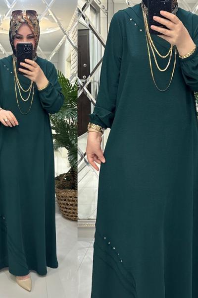 Lamia elbise ayrobin kumaş zümrüt  Zümrüt