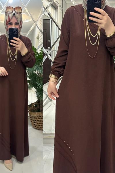 Lamia elbise ayrobin kumaş kahve Acı Kahve