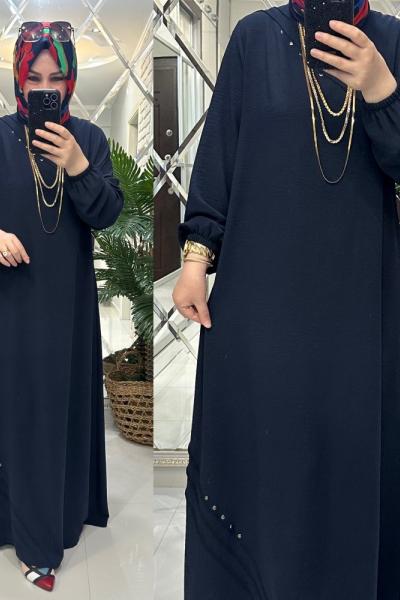 Lamia elbise ayrobin kumaş laci Lacivert