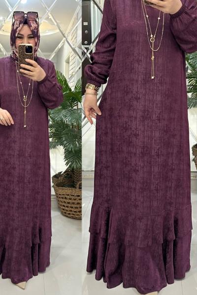 Lara elbise jakarlı qupra mürdüm Mürdüm